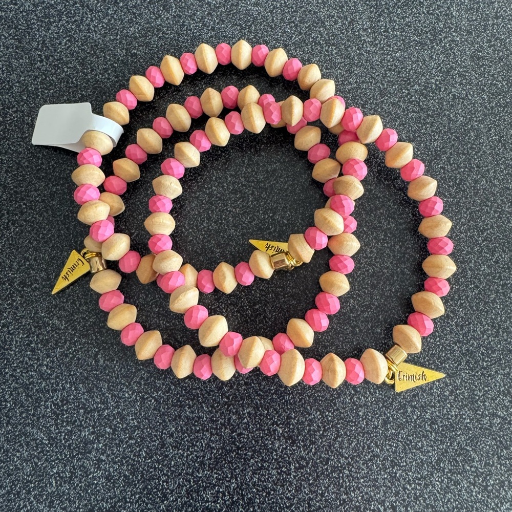 Erimish Pink and Gold Beaded Bracelet Set